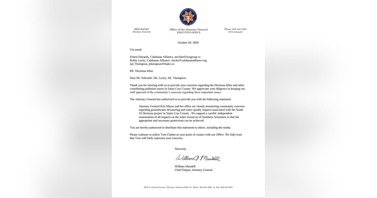 Arizona AG Backs Independent Review of South32 Hermosa Water Impacts